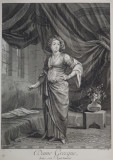 DAME GREQUE , DANS SON APARTEMENT , GRAVURA ORIGINALA PE METAL DE GERARD SCOTIN , 1714
