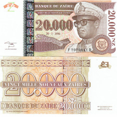 Zair 20 000 Noveaux Zaires Mobutu 1996 P-73 UNC RARA