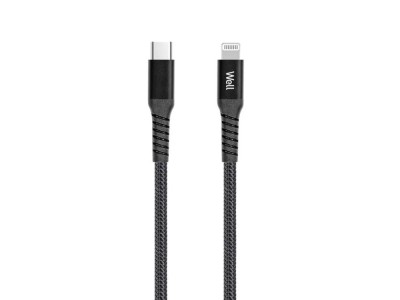 Cablu de date si incarcare USC TYPE C - iPhone Lightning 1m PD certificat MFI negru Well foto