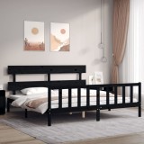 Cadru de pat cu tăblie Super King Size, negru, lemn masiv
