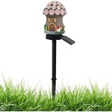 Lampa solara tip casuta de gradina, impermeabila, cu lumina calda, fixare tip tarus, din ABS, negru/roz