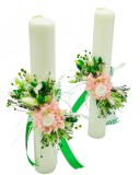 Set lumanari pentru nunta, 40 cm, cu trandafir criogenat, hortensii criogenate, flori naturale uscate (Multicolor), Eventissimi&reg;