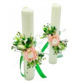 Set lumanari pentru nunta, 40 cm, cu trandafir criogenat, hortensii criogenate, flori naturale uscate (Multicolor)