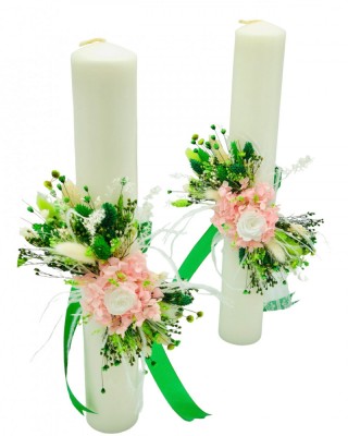 Set lumanari pentru nunta, 40 cm, cu trandafir criogenat, hortensii criogenate, flori naturale uscate (Multicolor) foto