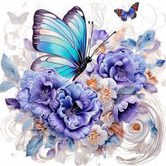 Sticker decorativ Fluture, Albastru, 62 cm, 1316STK-5