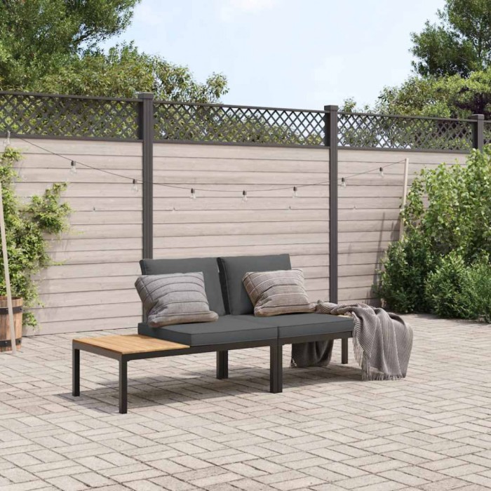 vidaXL Set canapea de grădină, 2 piese, cu perne, negru, aluminiu 3283705