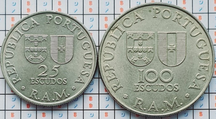 set 2 monede Madeira 25, 100 escudos 1981 - Madeira&#039;s Regional Autonomy - A029