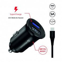 Incarcator Auto Swissten Cu 2 Porturi USB Si Cablu USB Type C Negru foto