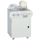 AIYAPLAY Set bucătărie cu chiuvetă, mașină de spălat vase din lemn pentru copii, 32 piese accesorii, MDF, pentru copii de la 3 ani, albastru deschis |