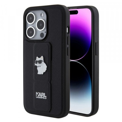 Husa MagSafe pentru Apple iPhone 15 Pro, Karl Lagerfeld, Saffiano Gripstand Choupette, Neagra foto