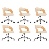 Cumpara ieftin Scaune pivotante, 6 buc. crem, lemn curbat &amp; piele ecologica