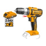 Cumpara ieftin Masina de gaurit Bormasina cu impact 45Nm 20V cu 2 Acumulatori mandrina metal Ingco CIDLI2002