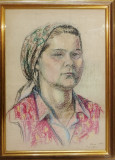 Adina Paula Moscu - Portret Femeie, Pastel/Hartie, 48x34cm, 1943 - Certificat Autenticitate