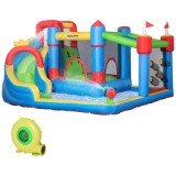 Outsunny Castel Gonflabil 5-&icirc;n-1 pentru Copii, cu Sac Transport, 3-8 Ani, 3,9x3x2m, Multicolor | Aosom Romania