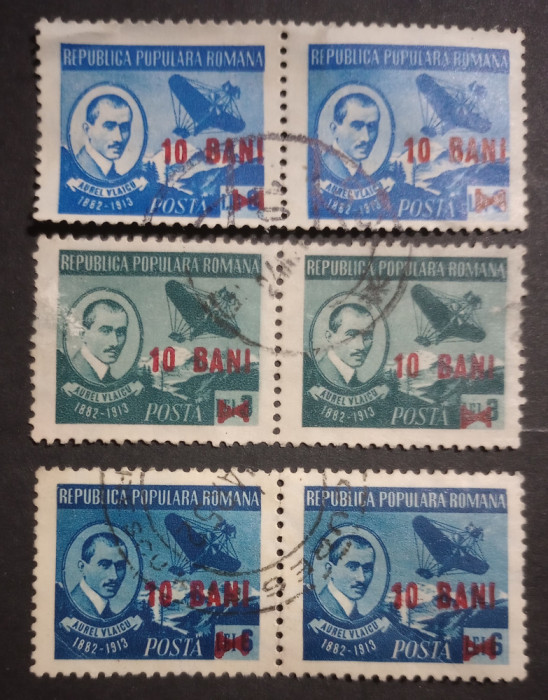 Romania 1952 Lp 306 Aurel Vlaicu pereche orizontala supratipar ștampilate