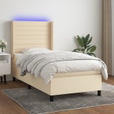 vidaXL Pat cu arcuri, saltea și LED, crem, 80x200 cm, textil 3138354