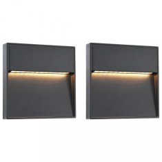 Lampi de perete LED de exterior, 2 buc., negru, 3 W, patrat foto