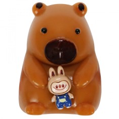 Jucarie Antistres Squishy, Cyrax, cu Revenire Lenta, Squeeze Pinch Family, Model Urs, Ambalaj Transparent, 4.5 x 7.2 cm, Maro