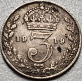 3 pence 1919 Marea Britanie, George V , argint, km#813, Europa