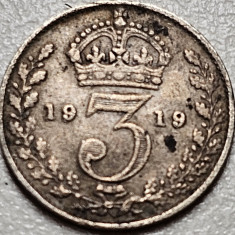 3 pence 1919 Marea Britanie, George V , argint, km#813