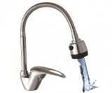 Baterie Bucatarie Zilan-Inox ZLN0382, Dus Extractibil Flexibil, 2 Jeturi, Monocomanda, Inox, Cartus Ceramic