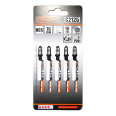 Panza, lama, fierastrau pendular, pentru lemn, HCS, prindere tip T, taiere curbata, 18 TPI, set 5 buc, 76 mm, Richmann