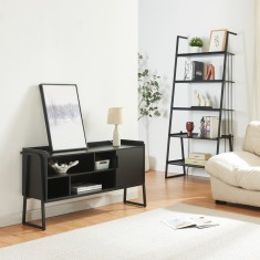 Set mobilier living Storfjord cu biblioteca scara si masa TV, negru