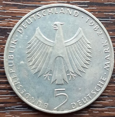 (M1978) MONEDA GERMANIA - 5 MARK 1982, LIT. F, CONFERINTA ONU PT MEDIU foto
