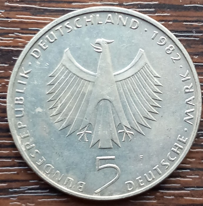 (M1978) MONEDA GERMANIA - 5 MARK 1982, LIT. F, CONFERINTA ONU PT MEDIU