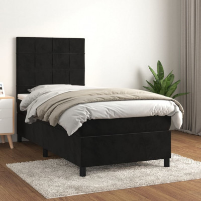 vidaXL Pat box spring cu saltea, negru, 100x200 cm, catifea foto