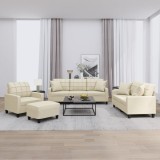 vidaXL Set de canapele cu perne, 4 piese, crem, piele ecologică