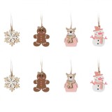 Ornamente Brad Crăciun, Model Om de Zăpadă, Biscuit, Cerb, Set 8 Bucăți, Lemn, Multicolor, 4-5cm, Oem