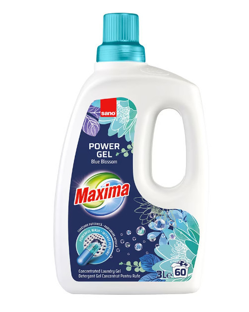 Detergent gel concentrat pentru rufe Sano Maxima Blue Blossom , 60 spalari, 3 l