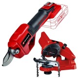 Einhell GE-LS 18 Li PXC + GC-CS 85 E - Foarfeca de gradina fara acumulatori si incarcator Li-Ion 18 V - Ah 28 mm + Masina de ascutit lanturi 85 W 108x