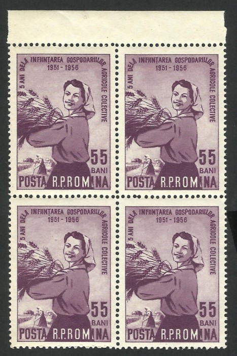 1956 - 5 ANI INFIINTARE G.A.C. EROARE INSCRIPTIE GRESITA BLOC 4 TIMBRE MNH
