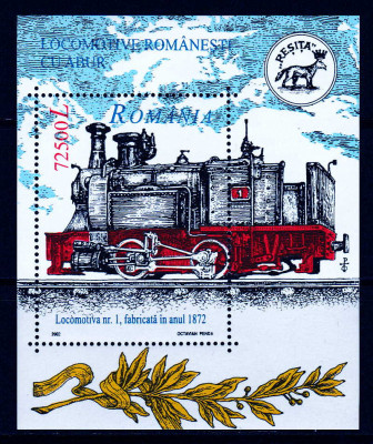 RO 2002 LP 1593 &amp;quot; Locomotive romanesti cu abur&amp;quot; , colita 323 , MNH foto