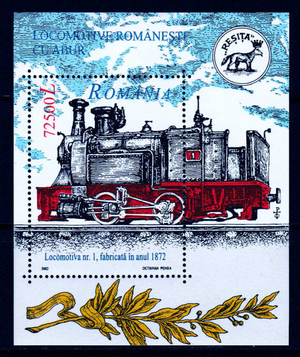 ✅RO 2002 LP 1593 &quot; Locomotive romanesti cu abur&quot; , colita 323 , MNH