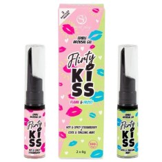 Set geluri pentru sex oral SECRET PLAY Flirty Kiss Gel, cu aromă de căpșuni și de mentă, vegan, fără gluten, zahăr și lactoză, 2 X 8 g