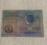 Bancnota 100 coroane 1912 austro-ungaria timbru special Romania pe partea ungara