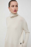 Cumpara ieftin Beatrice B pulover de lana femei, culoarea bej, light, cu guler
