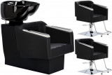 Set Profesional Pikos: Unitate Spălare și 2 Scaune Coafor Hidraulice cu Bol Ceramic Revizuit și Accesorii