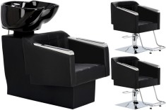 Set Profesional Pikos: Unitate Spălare și 2 Scaune Coafor Hidraulice cu Bol Ceramic Revizuit și Accesorii