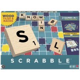 Joc Scrabble 2 &icirc;n 1 din lemn, &icirc;n limba engleza, pentru 2-4 jucatori