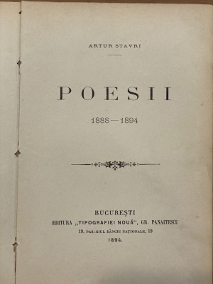 Artur Stavri - Poesii 1894 foto