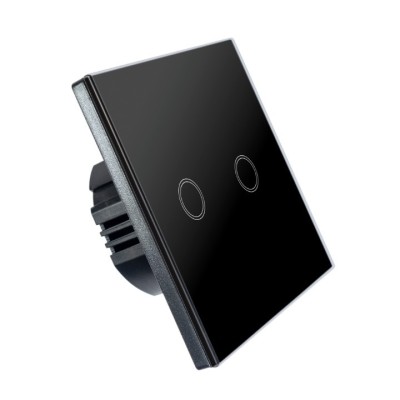 Intrerupator dublu cu touch Brius&amp;trade;, cu nul, sticla securizata, ignifug, indicator LED noapte/zi, rezistent la zgarieturi si anti-amprente, ideal pentr foto