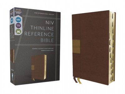 Niv, Thinline Reference Bible, Leathersoft, Brown, Red Letter, Thumb Indexed, Comfort Print foto