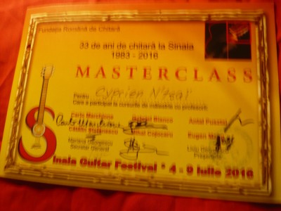 Diploma Master Class- Fundatia Romana de Chitara- Festival Internat.2016 foto
