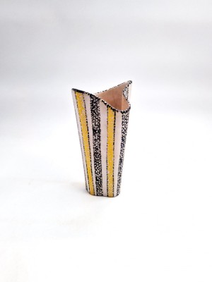 vaza ceramica anii &amp;#039;60 &amp;Uuml;-Keramik model Toska alb negru galben 17 cm foto