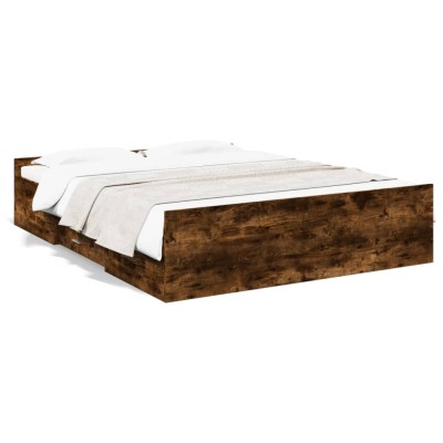 vidaXL Cadru pat cu sertare stejar fumuriu 150x200 cm lemn prelucrat 3280290 foto