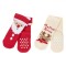 șosete Anti-Slip Bebe, Set 2 Perechi, Roșu și Ecru, Crăciun, Moș Crăciun și Cerb, 0-6 Luni